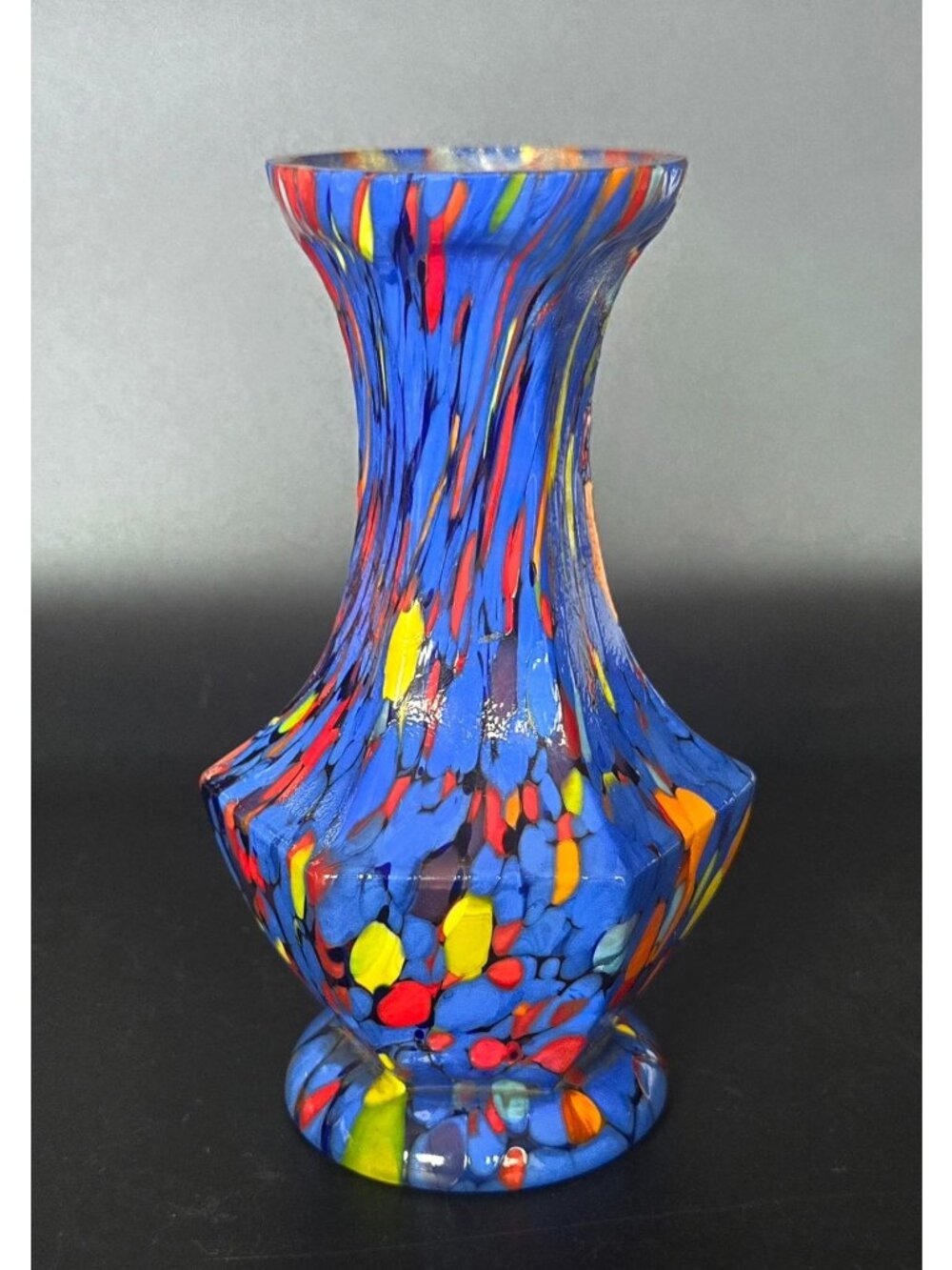 CZECH Art Glass Vase Handblown Multicolor Spotted Design Decorative Collectible